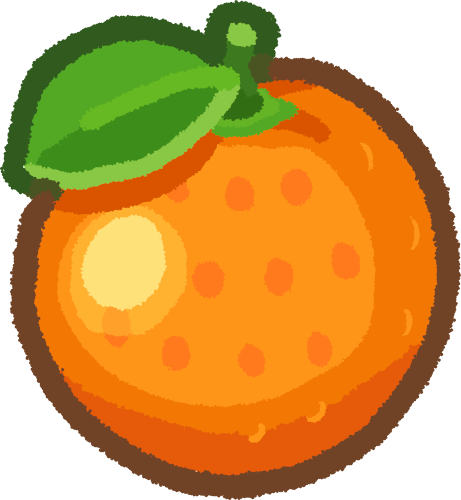 a orange with a green stem and leaf